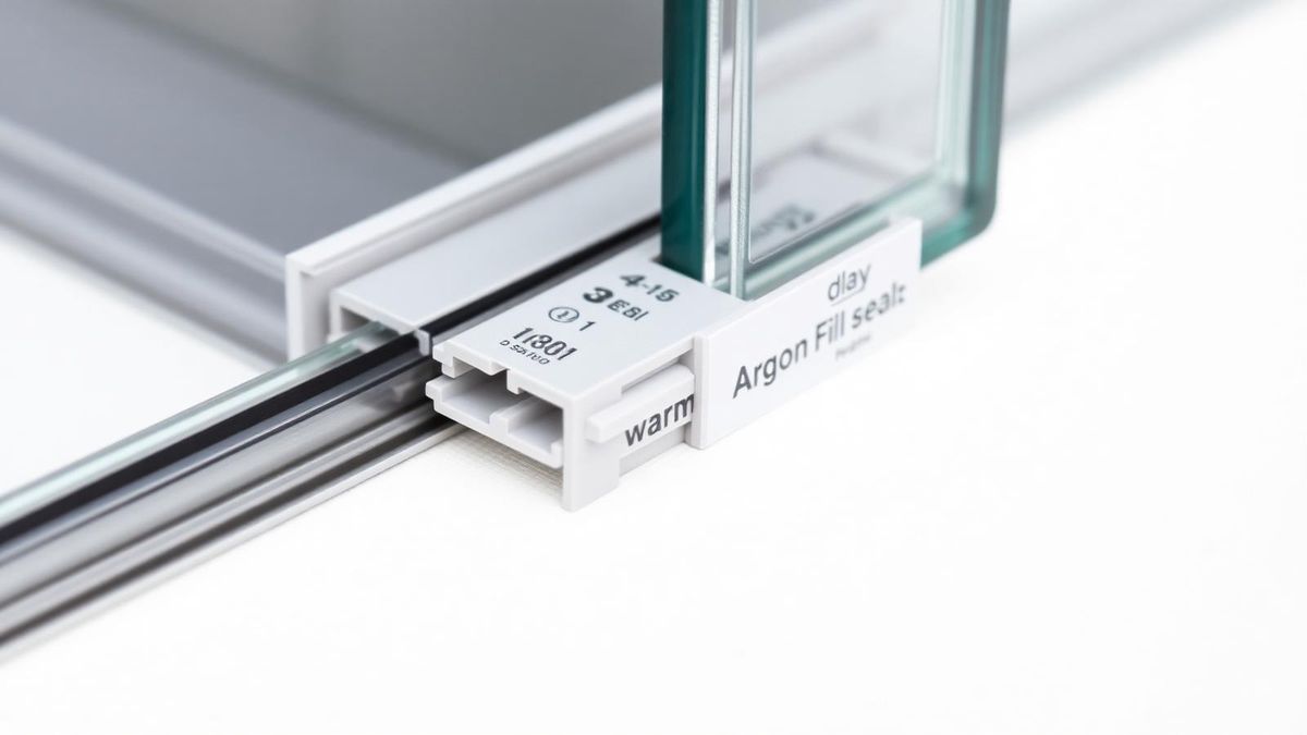 Close view of an insulated glass unit edge with an argon-filled warm-edge spacer