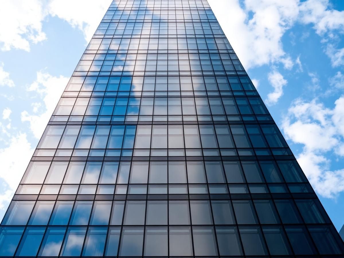 High-performance curtain wall glazing system on commercial building